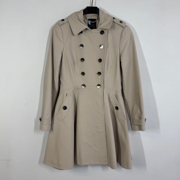 Ted Baker London Beige Trench Coat Size 2 Double Breasted Floral Lined Jacket - Picture 3 of 15